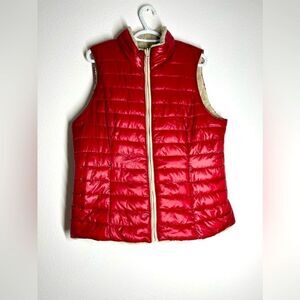 EDC Women’s Reversible Red Cream Front Zip Faux Fur Vest Size XL Quilted NWOT